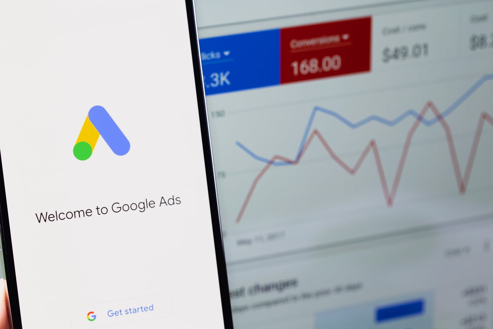 Google Ads app on a smartphone, part of search engine marketing