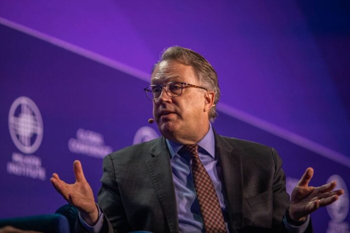 John C. Williams, President and CEO of the Federal Reserve Bank of New York, speaks at the Milken Institute's Global Conference at the Beverly Hilton Hotel on May 6 in Beverly Hills, California. Apu Gomes/Getty Images